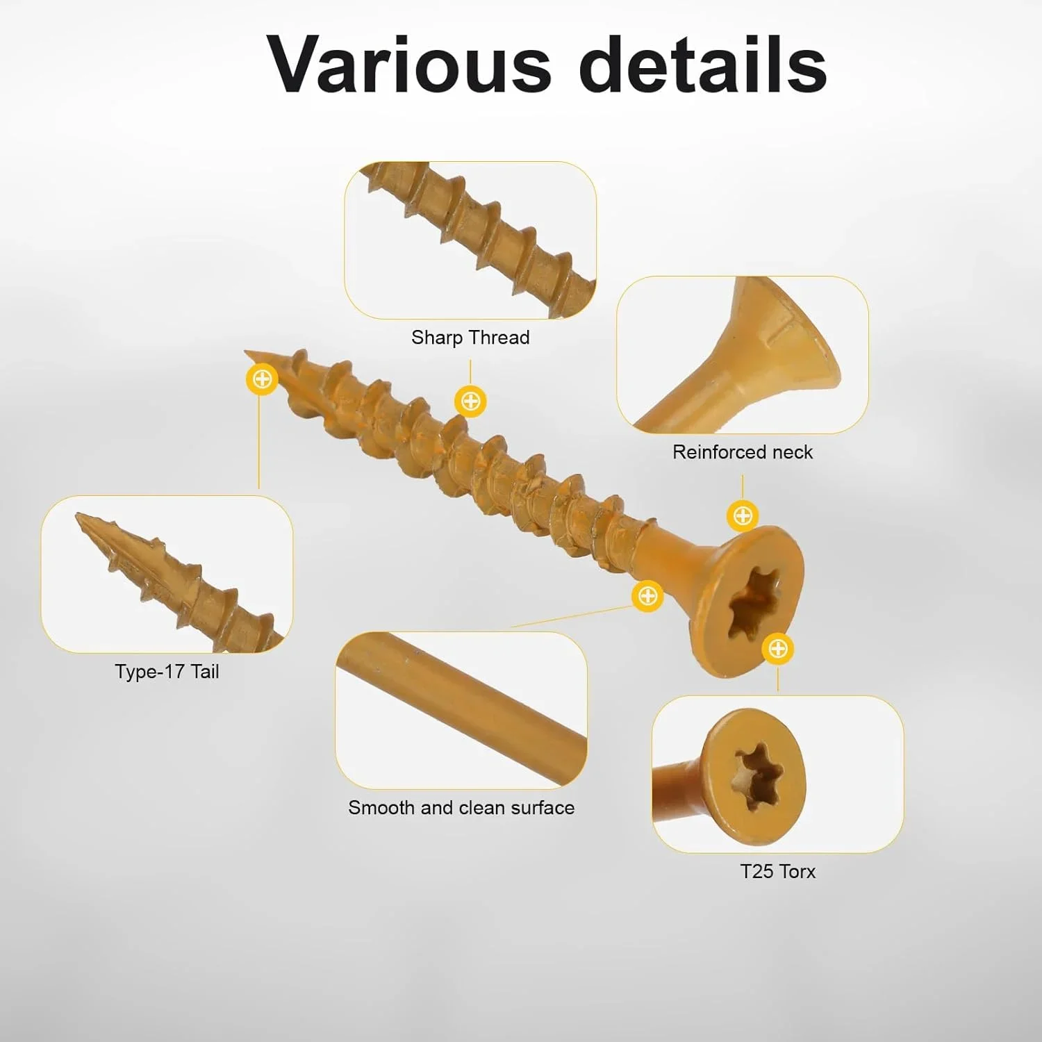 VKKM # 8 สกรูรั้วก่อสร้างเคลือบอีพ็อกซี่, สกรูดาดฟ้ากลางแจ้ง, สกรูไม้ภายนอก, รวมถึงดอกสว่านดาว T25