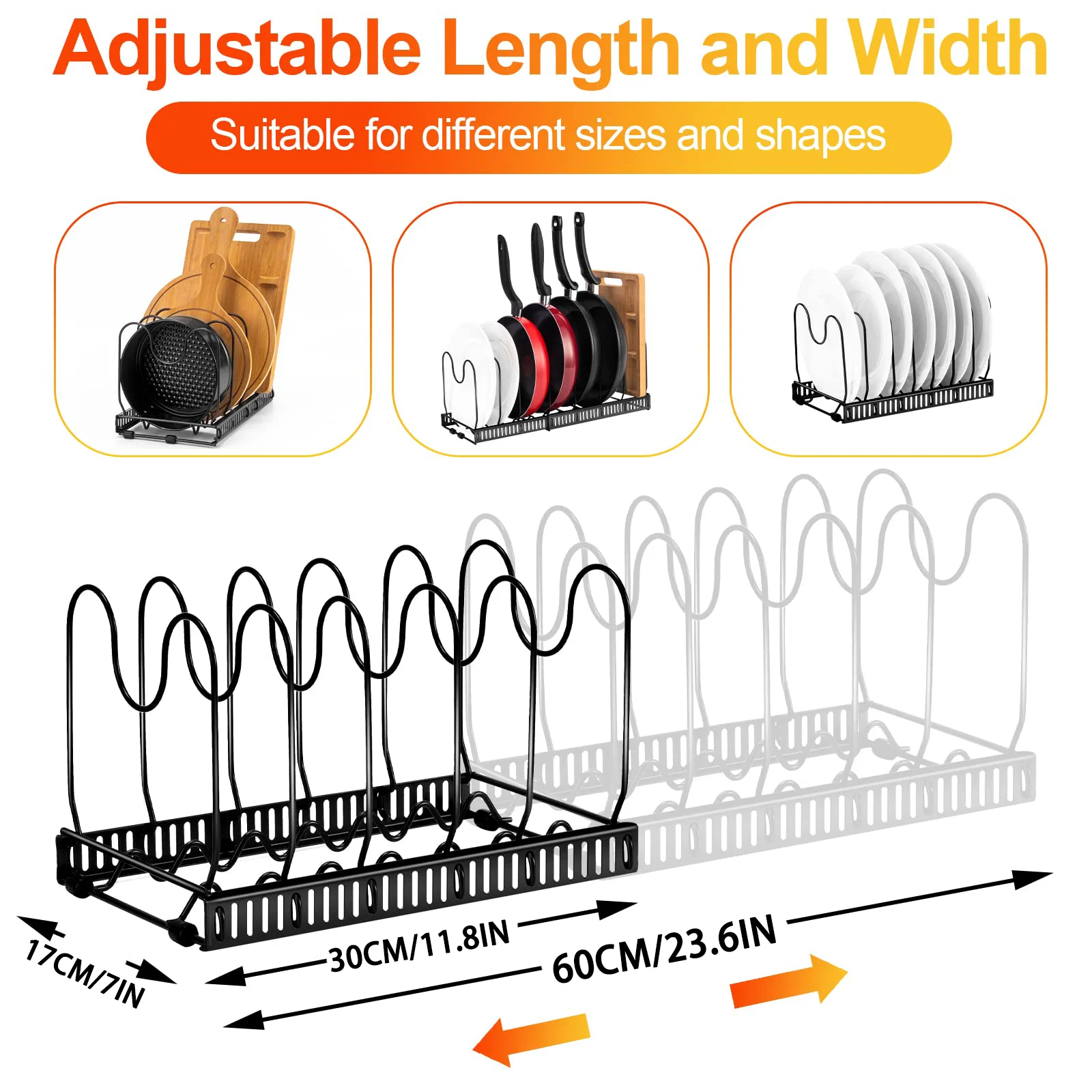 Verdelers Uitbreidbare Pot Pan Organizer Rack Heavy Duty Gietijzer Verstelbare Diy Onder Kast Aanrecht Pot Pan Rack Opslag Spa