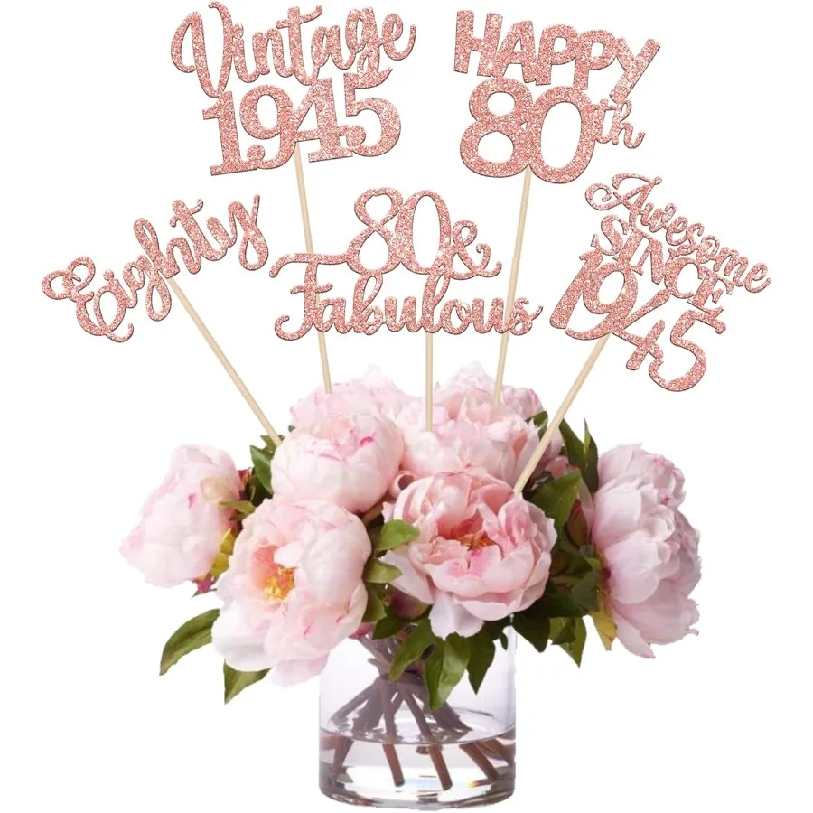 15 قطعة من أعواد الميلاد الثمانين المركزية لعيد الميلاد السعيد 80th Vintage 1945 قطع مركزية على شكل زهرة للطاولة يهتف إلى 80 زهور رائعة D