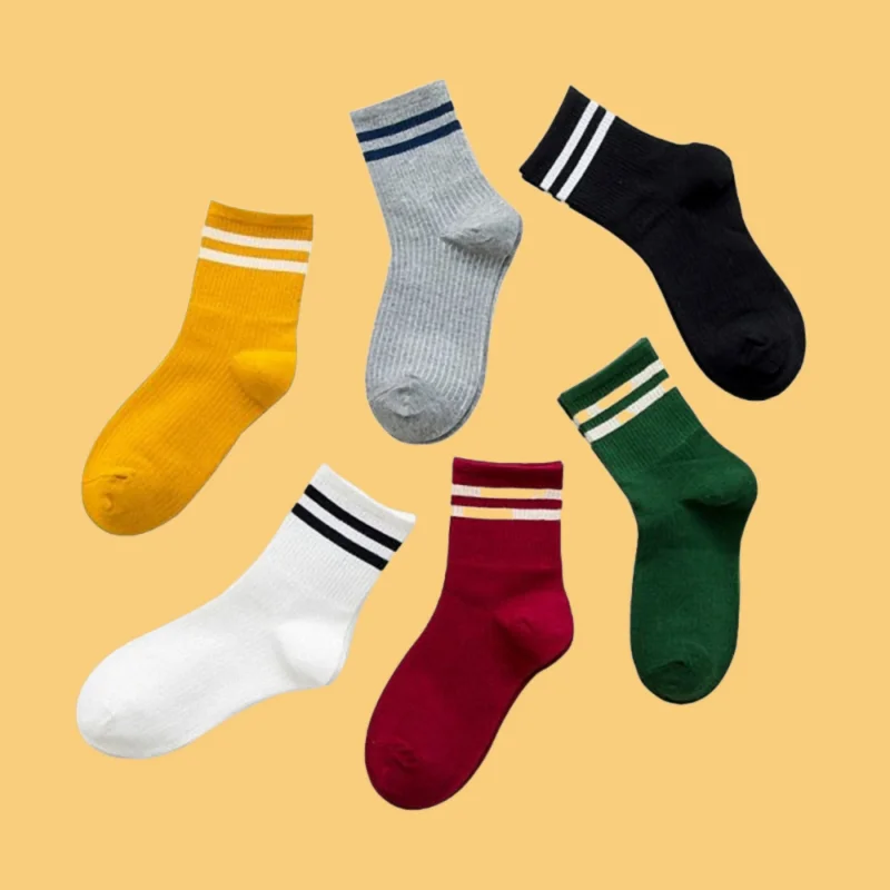 6/12 Pairs New Retro Mid-calf Casual Socks Two-bar Striped Mid-tube Socks Sports Leisure Double-bar Women's Socks