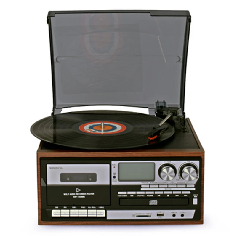 3 Speed Bluetooth-compatible Turntable Vinyl LP Record Player Vintage Gramophone Phono CD&Cassette FM/AM Radio USB REC