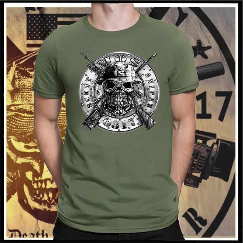 Creative Skull Design Sniper One Shot One Kill T Shirt Men U.S. Marine Soldier Sniper T-Shirt Harajuku Plus Size S-6XL Tee Shirt