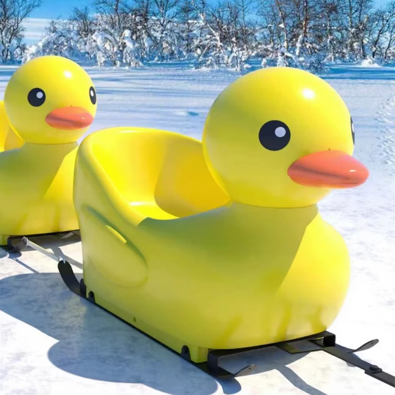 Children's yellow duck PE single ride snow sleigh 1 seat, winter children's sliding equipment outdoor winter plastic snowboard