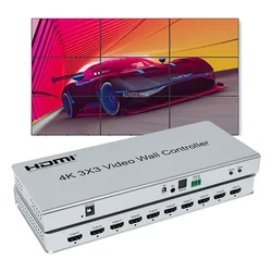 4K 3x3 Video Wall Controller 1x3 1x4 2x3 2x4 3x4 4x4 4x2 HDMI TV Video Wall Controller 9 Channel Multi Screen Splicer Processor