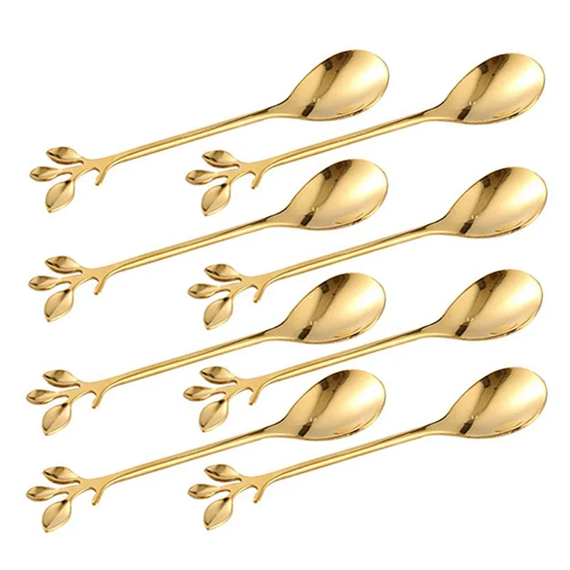 

8PCS Creative Stainless Steel Leaves Spoon Coffee Spoon Ice Cream Tea Stirring Spoons Kitchen Accessories Tableware Decoration