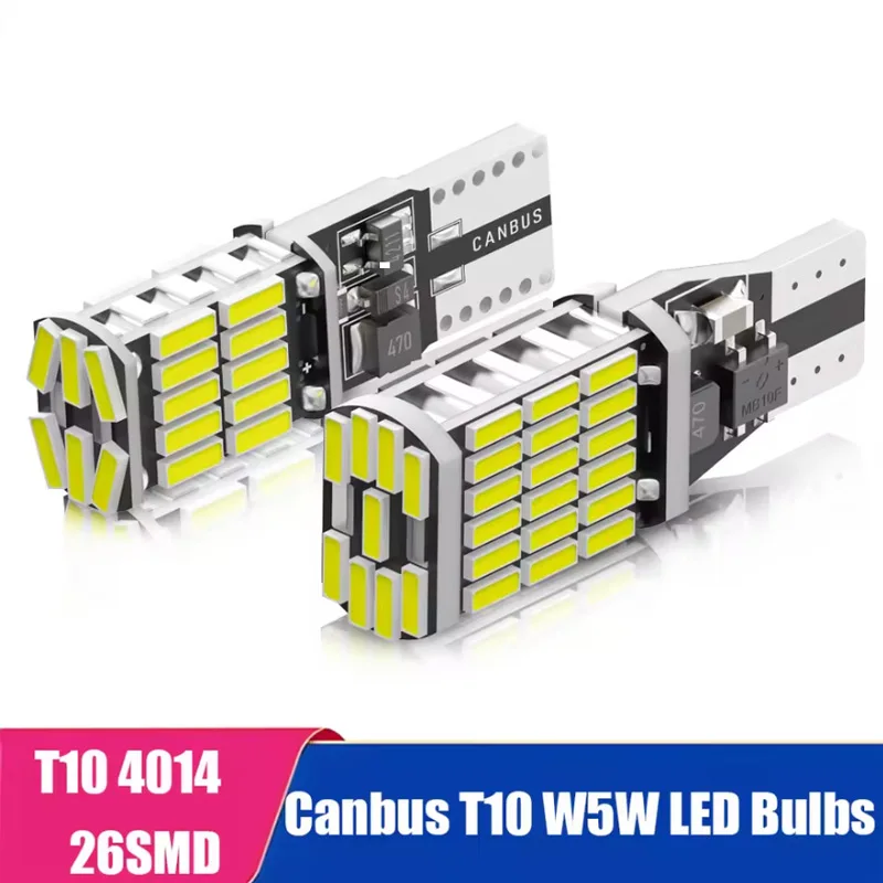 2pcs LED T10 W5W 4014 24/26SMD Bulbs Canbus No Error Interior Dome Lights High Power Auto Width Reading Lamp White Red Amber 12V