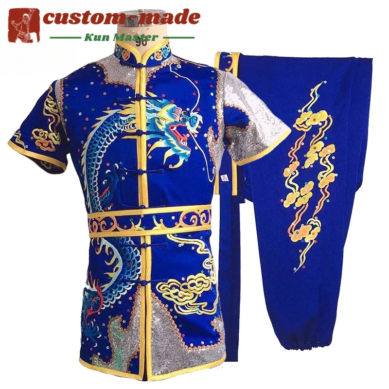 

Униформа для боевых искусств на заказ, костюм кунг-фу с вышивкой дракона, длинный кулак южного кулака, усиленный для соревнований по форм кунг-фу