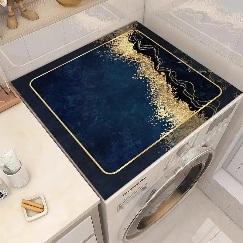 VIKAMA Light Luxury Gilded Marble-Patterned Washing Machine Cover Pad Absorbent Anti-Slip Drum Washing Machine Dust Pad