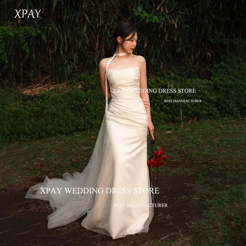 

XPAY Simple Strapless Korea Wedding Dresses With Neck Strap Mermaid Bridal Gown Customized Korea Photos Shoot Receptions Dresses