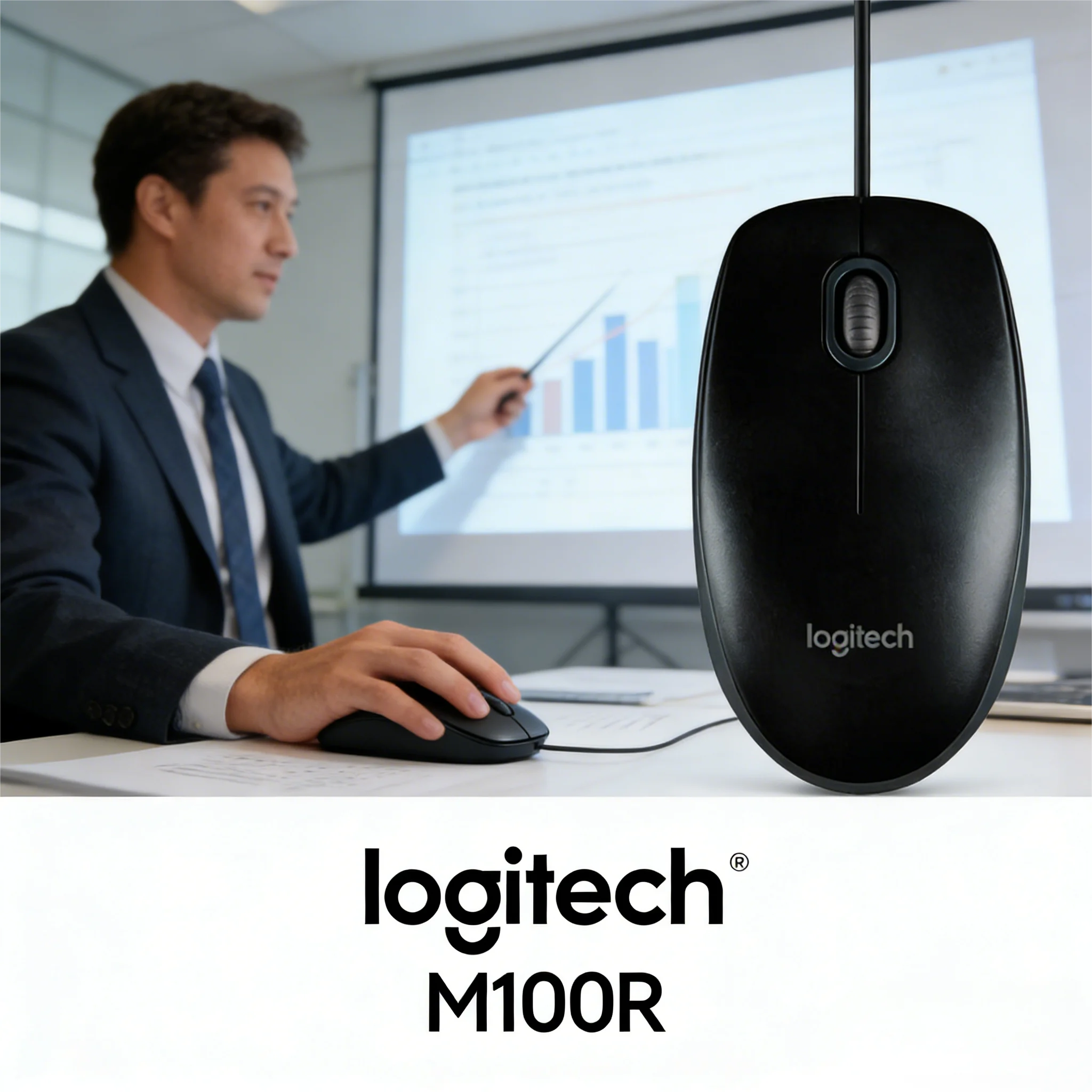 

Мышь Logitech M100R симметричного дизайна, идеально подходящая для офисных работников с большими руками