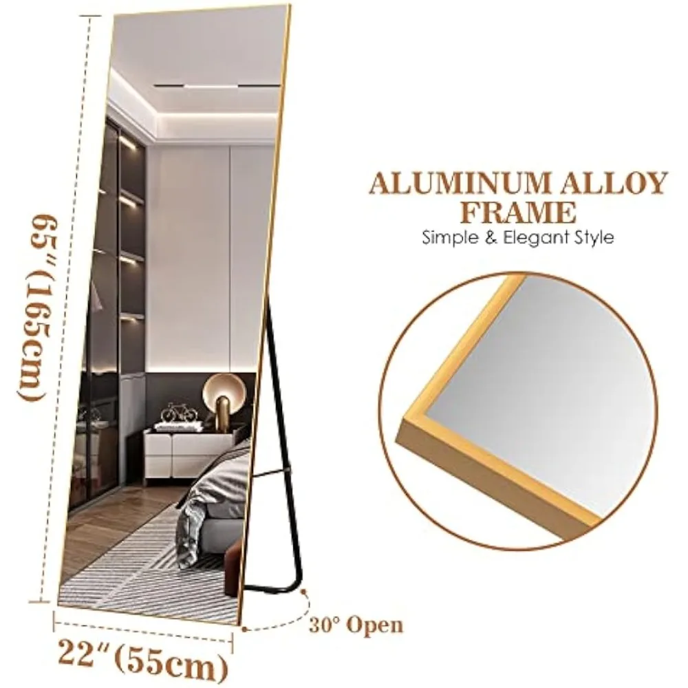 Home Mirror, Full Length Floor Standing Mirror, 65x20/19 inches, Wall Mounted, Aluminum Alloy Frame, Shatterproof