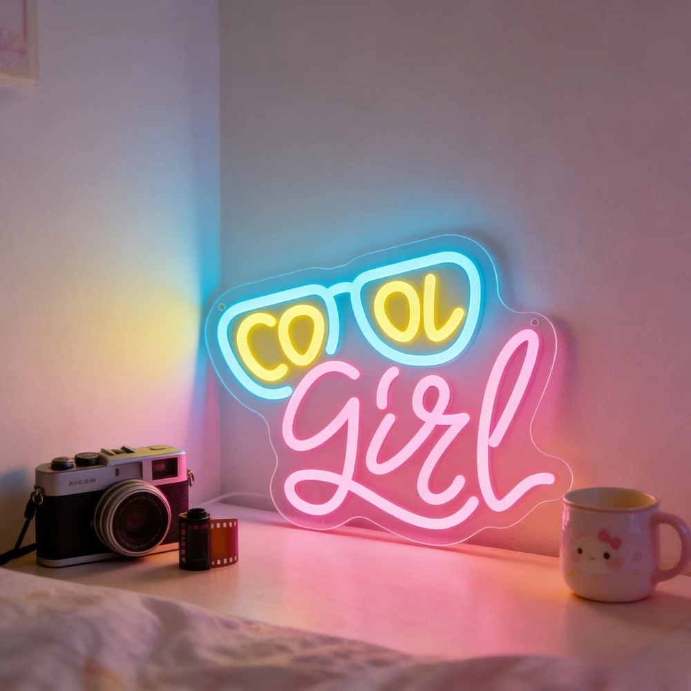 

Светодиодная неоновая вывеска COOL Girl для спальни, домашнего декора, модный розовый, синий, желтый настенный декор, дизайн в виде очков, крутой подарок для женщин