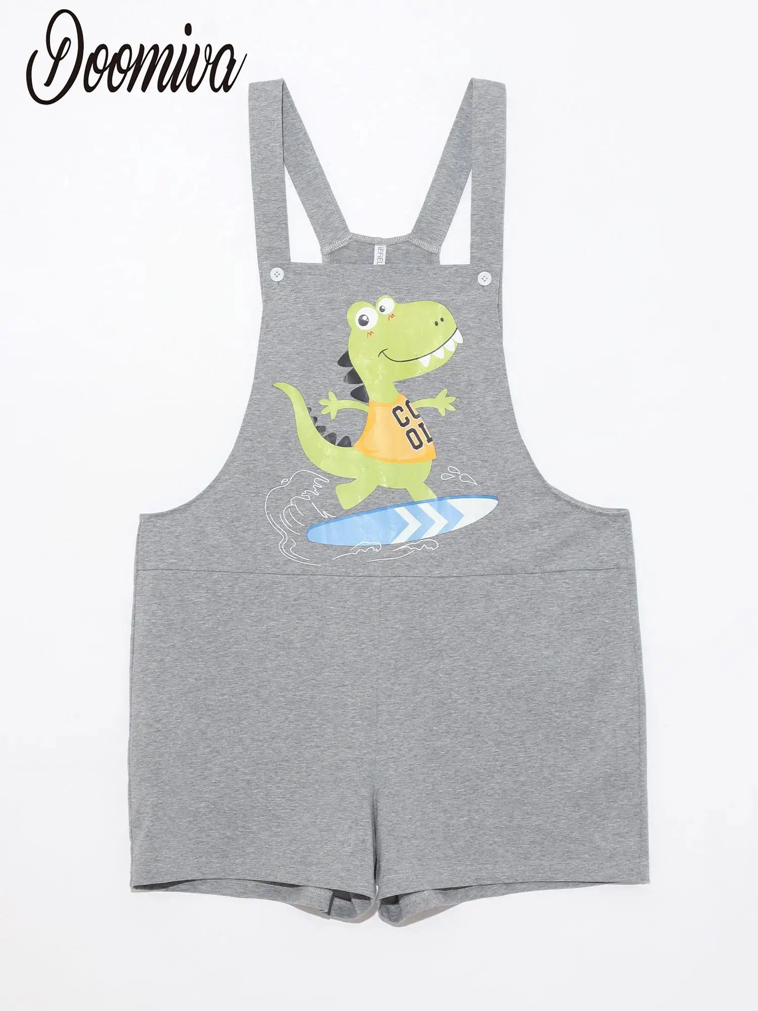 

Men Casual Cartoon Dinosaur Printed Pajamas Overalls Lingerie Color Block Pockets Adjustable Straps Bib Shorts Rompers Sleepwear
