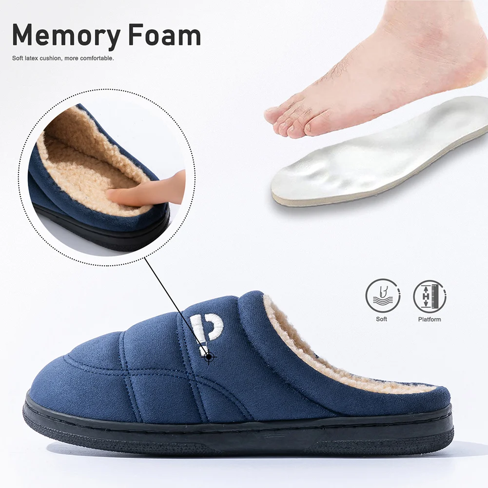 Pmoiste غامض الجلد المدبوغ أحذية غرفة المعيشة الرجال مريحة لينة الدافئة الخياطة رغوة الذاكرة شبشب منزل الشتاء داخلي جودة عالية