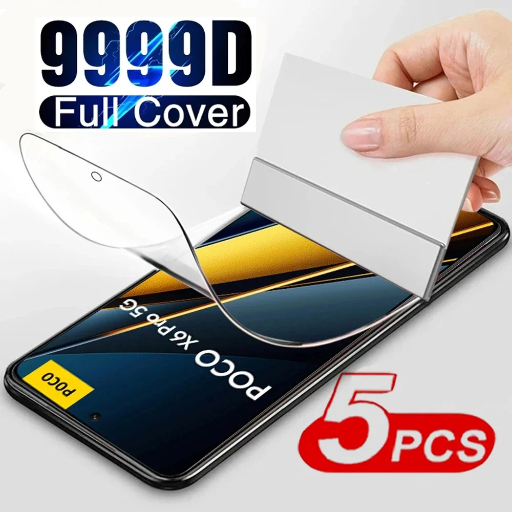 5PCS Hydrogel Film For POCO X6 M6 Pro NFC C65 GT X5 F5 X3 X4 Pro 5G M4 M5 M5S Screen Protector For POCO F3 F4 GT M3 M4 F5 F2 Pro