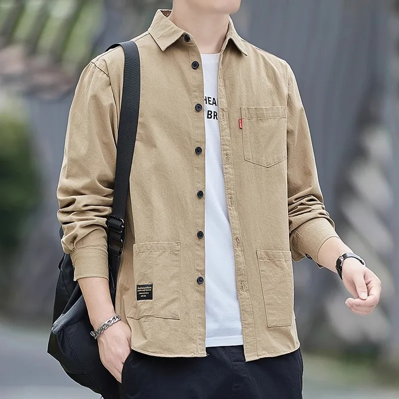 

Loose Casual Long Sleeve Shirt for Men Spring Autumn Workwear Resistant to Wear And Dirt Polyester Fiber Youth Fashion