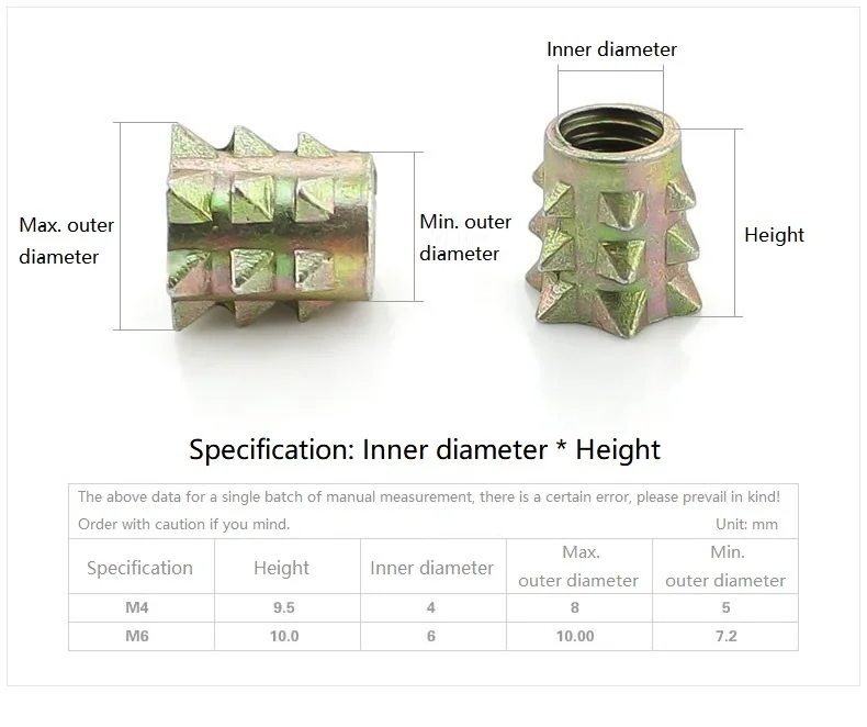20/50/100/500pcs M4 M6 Color Zinc Plated Carbon Steel Spiked Nuts Connect Furniture Nuts Wood Insert Nut