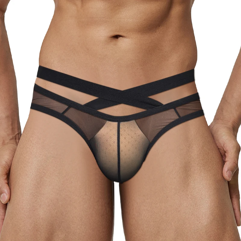 3Pcs Gays Transparent Briefs Sexy Low-rise Crossover See-through Men's Panties Breathable Sissy Bikini Man Underwear Underpants