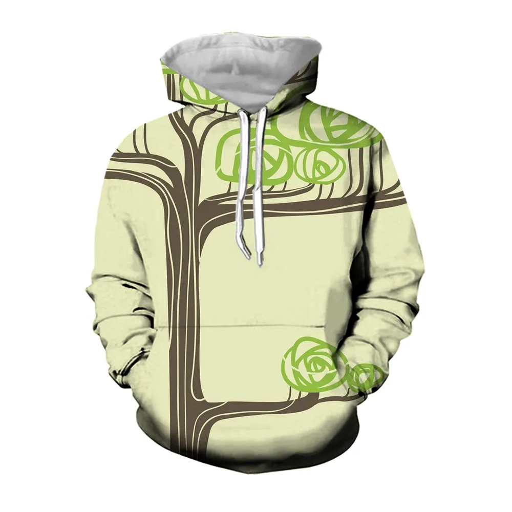 Fashion men's Loose Fitting Drawstring Hoodie With 3D Printed Tree Pattern Super Large Hoodies For Street men's Comfort Pullover