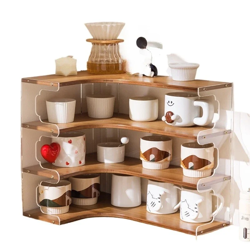 

Cup storage rack desktop corner water cup holder tea set finishing rack coffee corner side cabinet