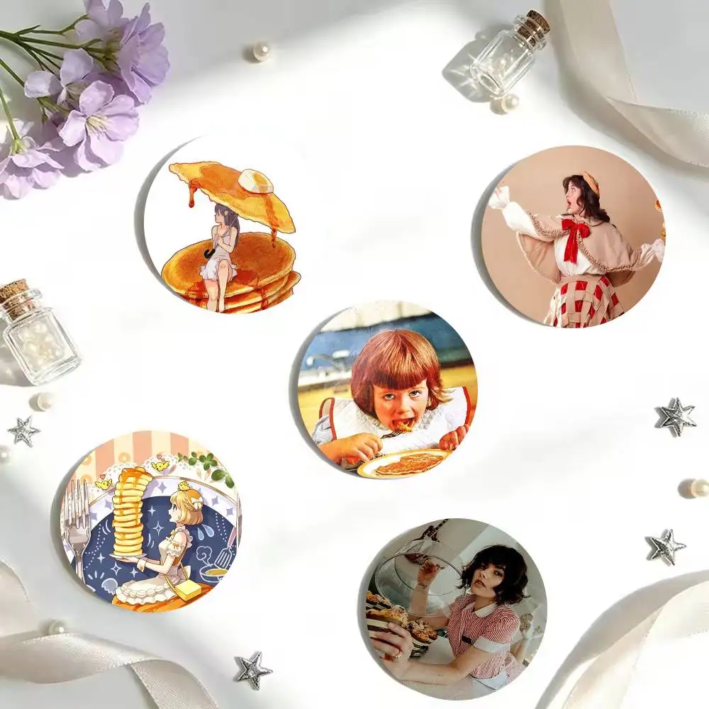 Retro Cartoon Cute Cream Pancake Girl 25 32 44 58 75mm Round Badges Brooches Lapel Pins Fashion Accessory Holiday Present Gift