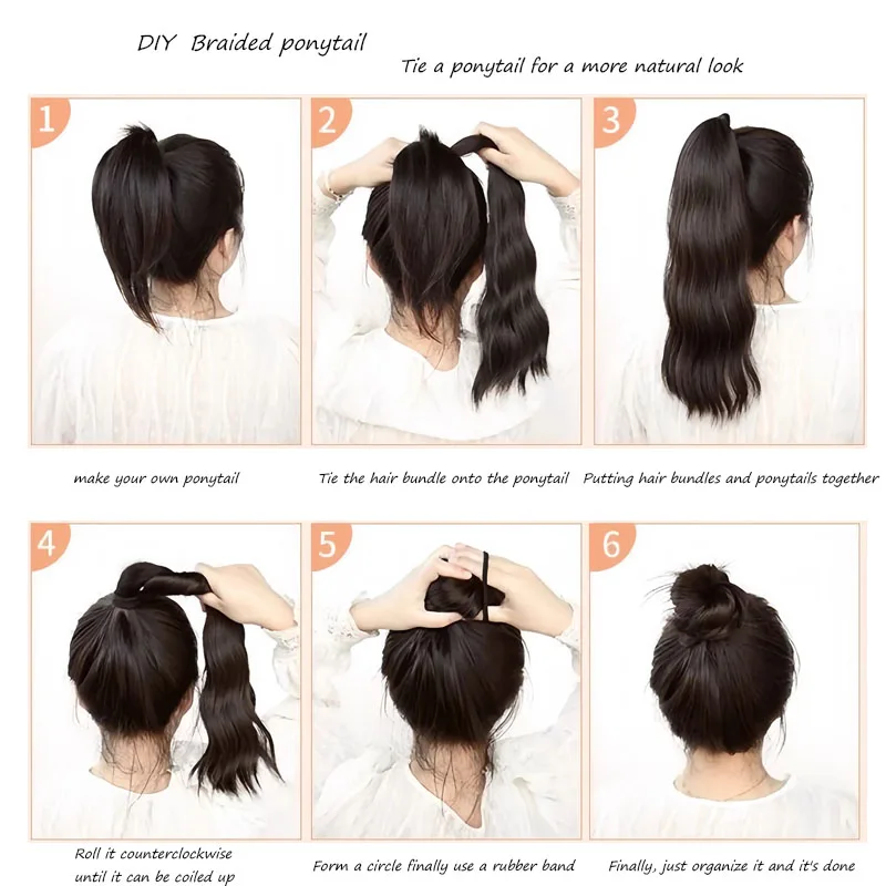 Synthetic  DIY hair bun ponytail with leather band  self winding ball head curly hair bun straight hair bun black  brown