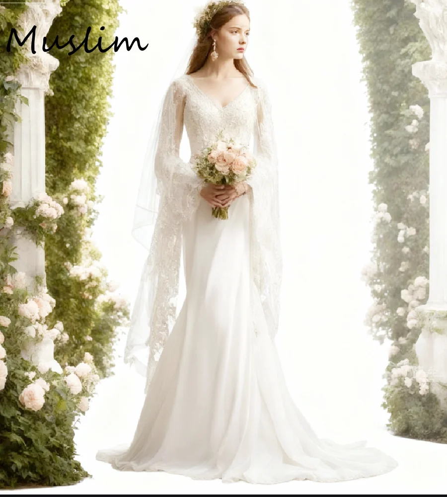 Bohemian-Hochzeitskleid mit Feen-Belle-Ärmeln, 2026, V-Ausschnitt, bezaubernde Spitze, Elfen-First-Brautkleider, elegante Zigeuner-Strand-Landbraut