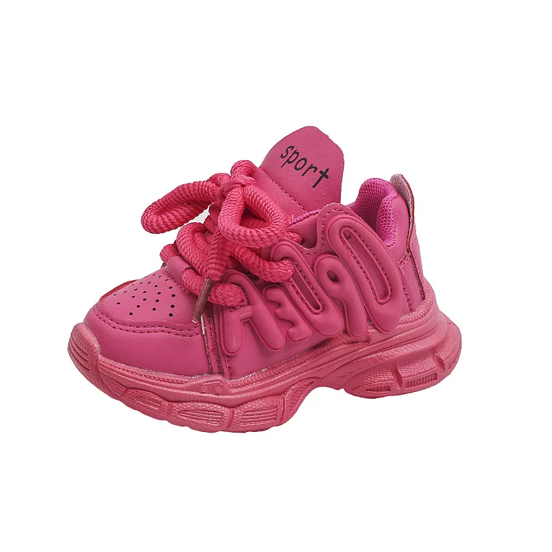 2024 New Girls Sneakers Versatile Lace-up Simple Non-slip Spring Autumn Boys Rose Pink Cute Kids Shoes Drop Shipping Non-slip