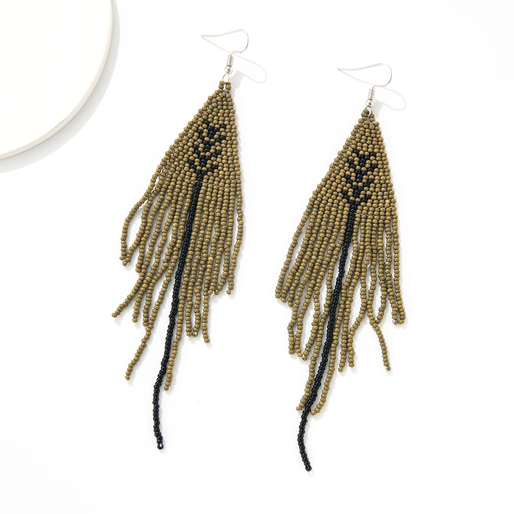Rice bead earrings  Vintage Trendy Leaves Personalised Minimalist Ethnic Handwoven Bohemia Alloy Female Tassels Beaded earrings
