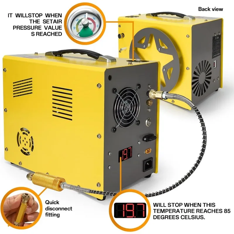 PCP Air Compressor, Auto-stop Powered By DC 12V Car or Home AC 110V/220V, 4500Psi/30Mpa/300Bar Oil/Water Free,Wire Spool