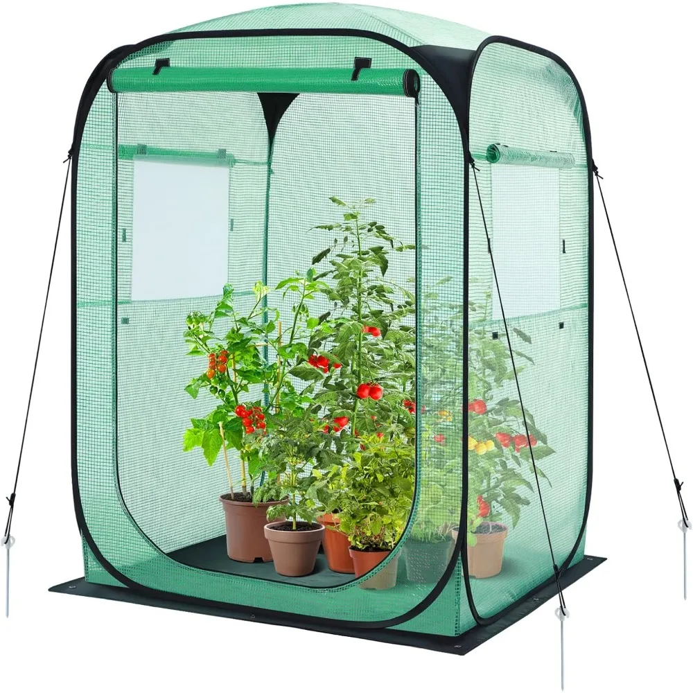 

Pop Up Greenhouse for Outdoors, Portable Walk-in Mini Green House with Removable PE Mat & Mesh Window Fast Set-up GreenHouses f