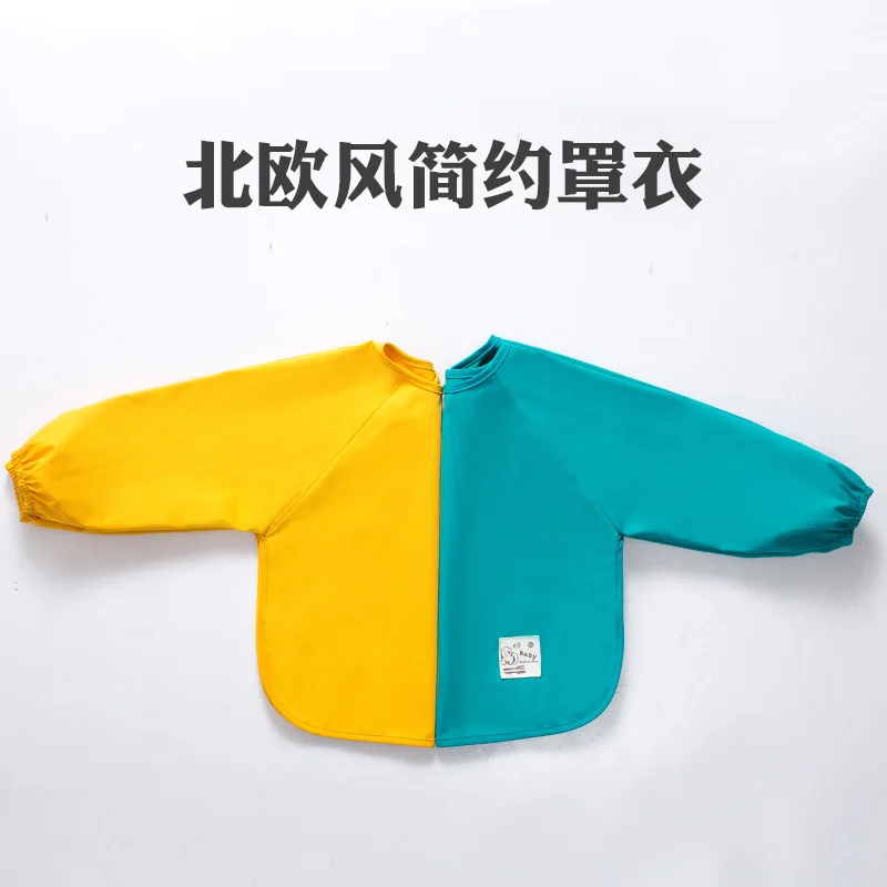 Solid Color Waterproof Bib Baby Infants Spring Bibs Long Sleeve Feeding Drawing Painting Apron Newborn Smock Burp Cloth for Boys