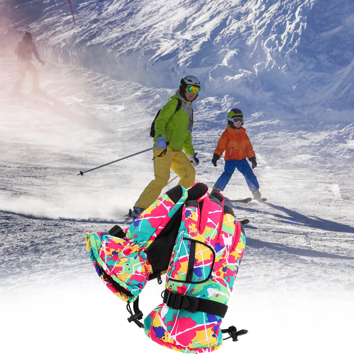 

Зимние перчатки для женщин, теплые лыжные перчатки с карманом на молнии, регулируемой пряжкой, ветрозащитной удлиненной манжетой для активного отдыха на снегу