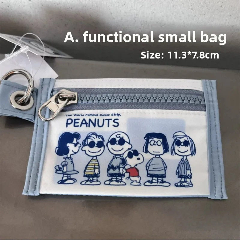 Portamonete Snoopy Charlie Brown Cartoon Porta carte in PU Borsa portaoggetti per chiavi per auto con gancio Custodia organizer per caricabatterie per auricolari trasparente in PVC