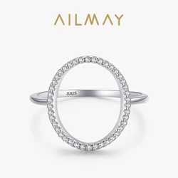 Ailmay New Arrival 100% 925 Sterling Silver Fashion Round Dazzling CZ Finger Ring For Women Girls Party Accessories Jewelry