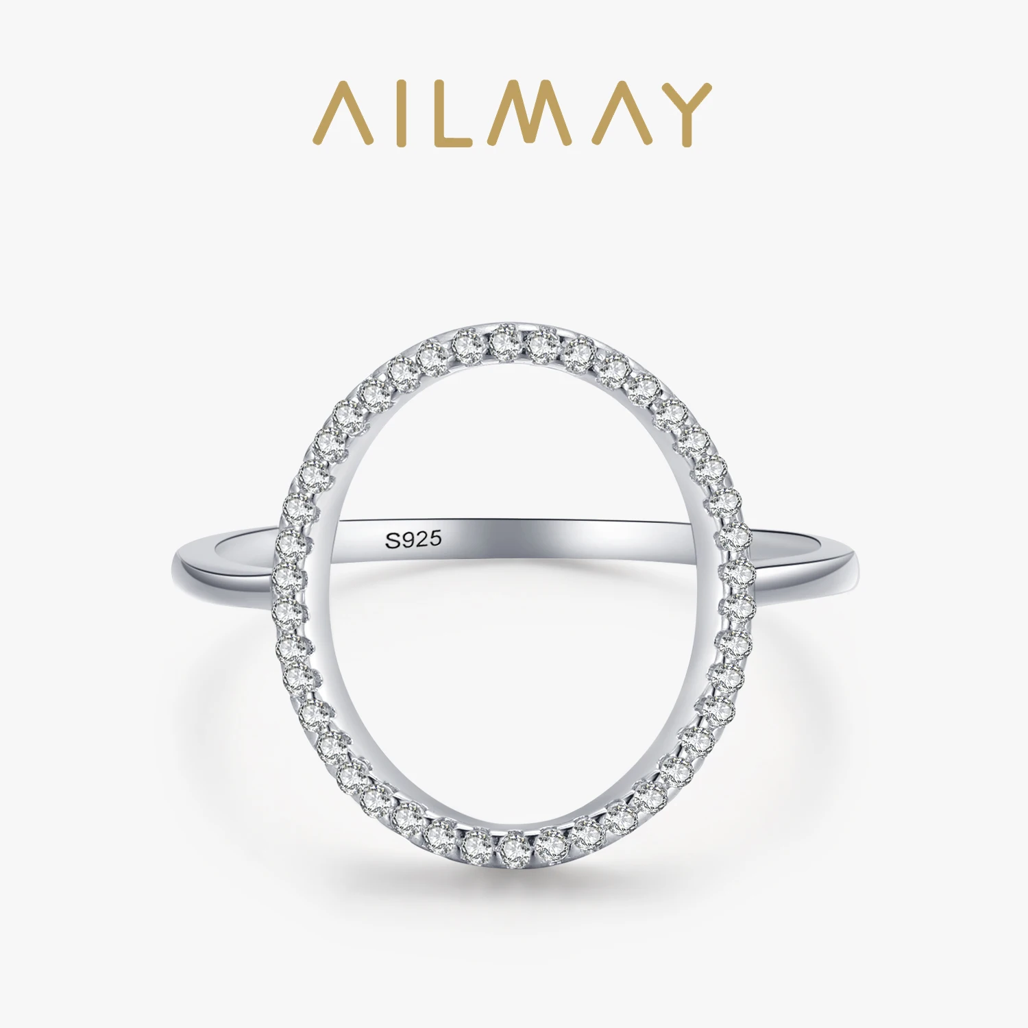 Ailmay New Arrival 100% 925 Sterling Silver Fashion Round Dazzling CZ Finger Ring Dla kobiet Dziewczyny Akcesoria imprezowe Biżuteria