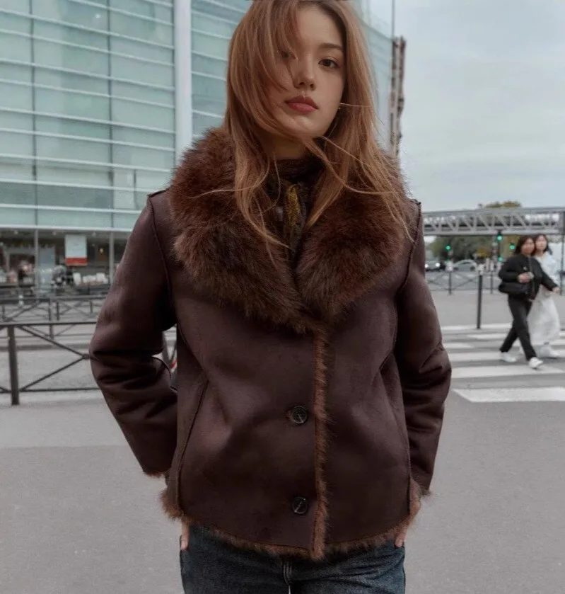 Kunstpelzmantel, lange Mäntel, Damen-Taille, Cinching, reguläres Business-Mädchen, Kawaii-Kaffee, Schnürkapuze, Minimalismus, feminin, verstellbar