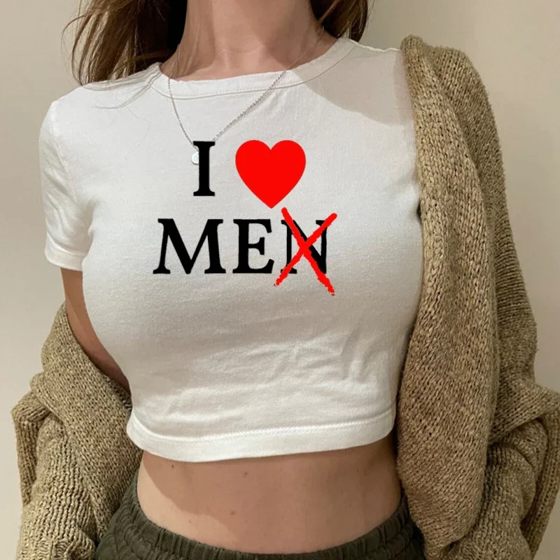I Love Me Not Men Funny Red Love Heart Women Crop Top Harajuku Baby Tee Summer Fashion O Neck Party T Shirt Y2k Clothing Femme