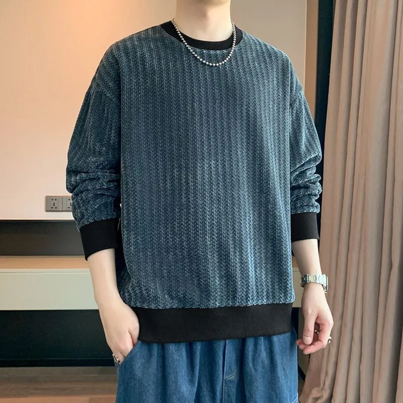 

Толстовка мужская, осенняя, модная, с круглым вырезом, свободный, новый дизайн, полосатый, с длинными рукавами, повседневный универсальный топ, пуловер