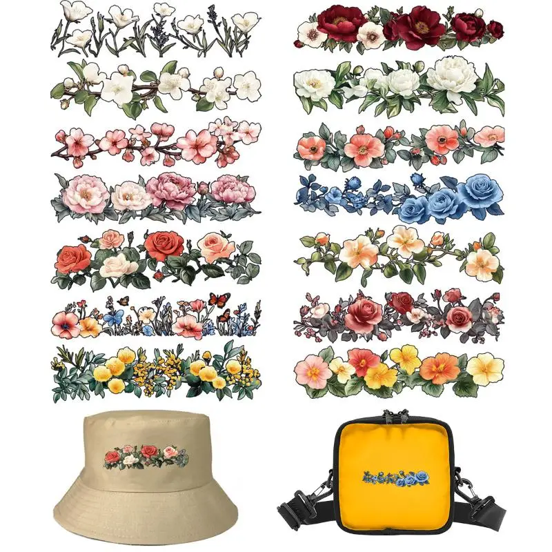 New【7/14Pcs Beautiful Flower Heat Transfer Clothes Patches Easy To Cut Thermal Vinyl Heat Transfer For Dolls Clothes Diy Craft】