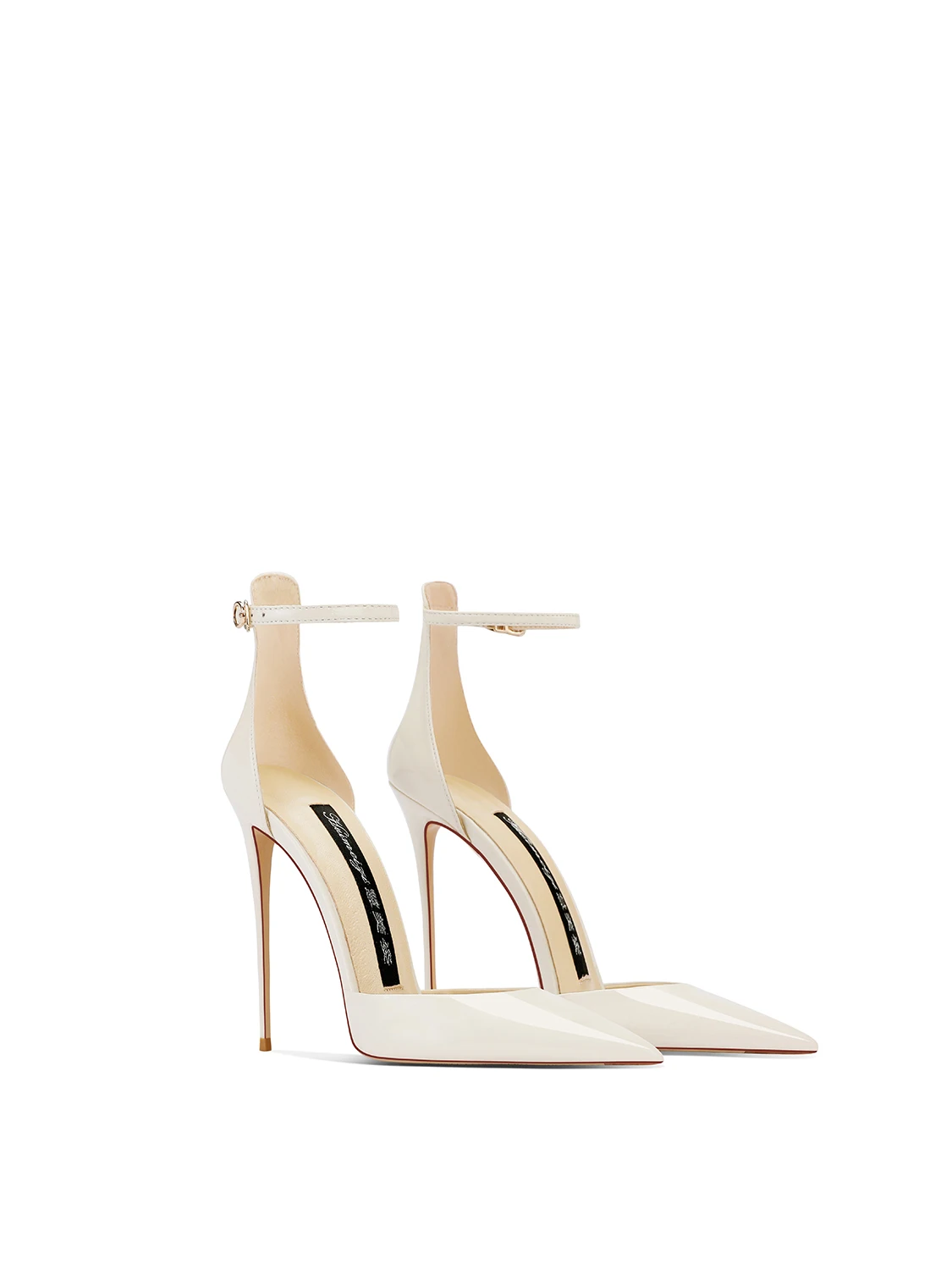 One-word with Stiletto Pointed High Heels Women's 2025 Spring and Summer New Versatile White Patent Leather