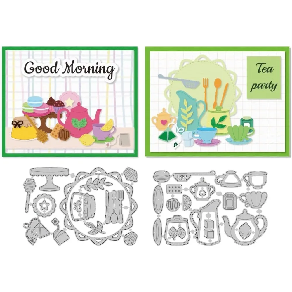 Schneideformen aus Kohlenstoffstahl mit Teatime-Motiv für DIY-Scrapbooking, Fotoalbum, dekorative Prägung, Papierkarten, Geschirr