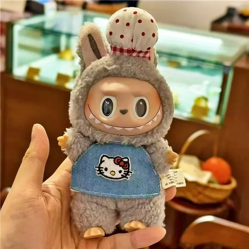 15 17 سنتيمتر ل Labubu دمية HelloKitty مريلة مطبخ قبعة العمل الزي الملابس الوجبات السريعة المقلية م الطبخ عمال الملابس والاكسسوارات