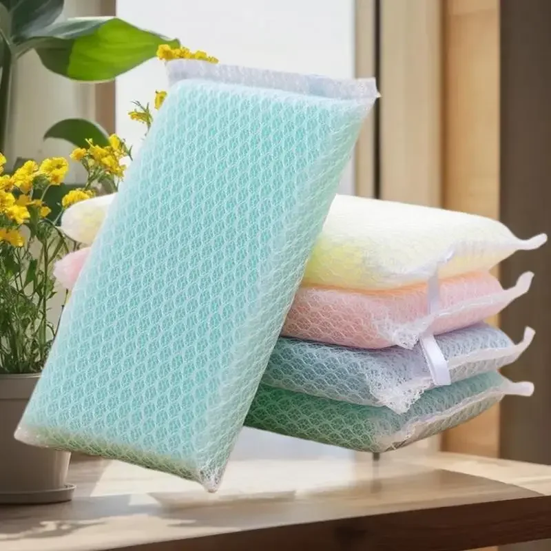 

5/10Pcs Dish Sponge Non Stick Scouring Pad Cleaning Supplies Resilient Net Foaming Easily For Pan Bowl Sponges Scouring