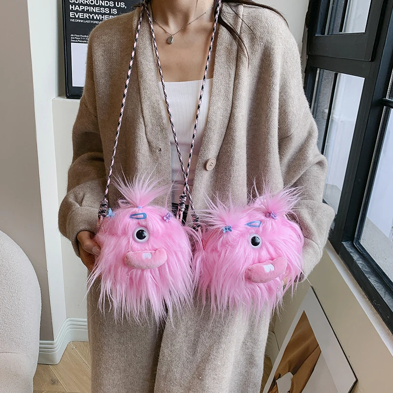 Japanes Style Kawaii Bag 2023 Winter Plush Crossbody Phone Bag For Lady Girls Fashion Sling Bag Cute Cartoon Doll Bag Handbag