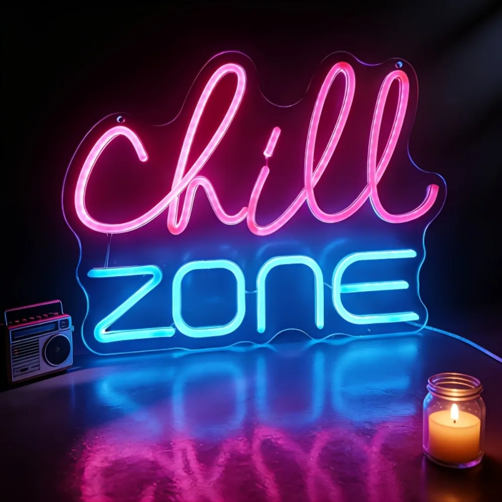 Chill Zone Neon Sign, LED Neon Light Sign Suitable for Bedrooms, Bars, Parties, Game Room Background Decoration, Gift for Family