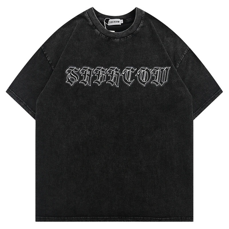 Oversize T-Shirt Men Hip Hop Streetwear Cross Letter Printed T Shirt 2023  Summer Couple Short Sleeve Harajuku Cotton Top