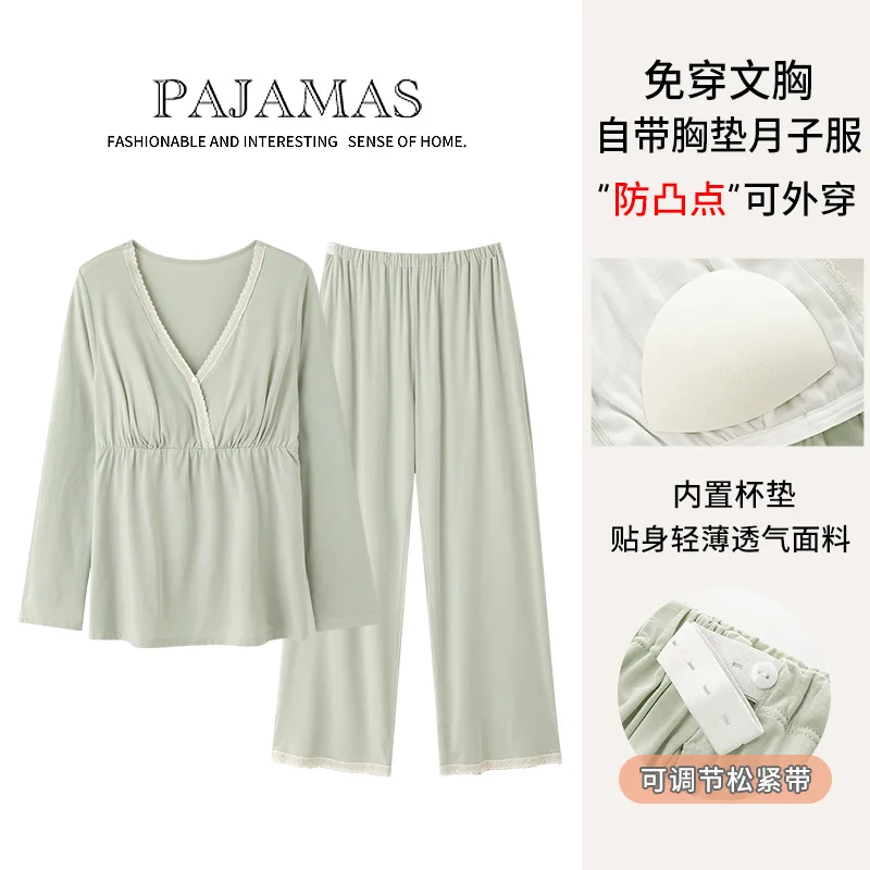 Cotton Maternity Nursing Sleepwear Sets V neck Feeding Pajamas for Pregnant Women Pregnancy Home Hospital Night Wear Pyjamas