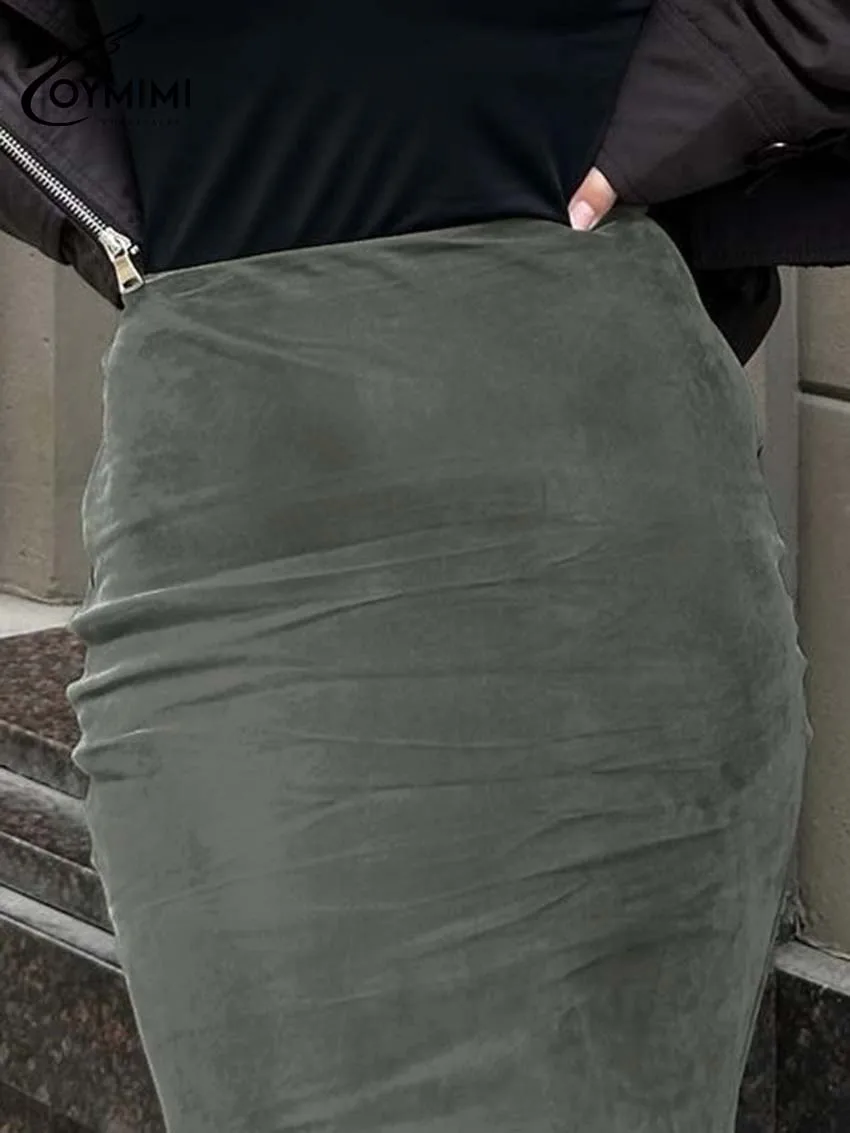Oymimi Fashion Green Slim Skirts For Women Elegant High Waisted Mermaid Skirts Casual Solid Floor-Length Skirt Female Clothing