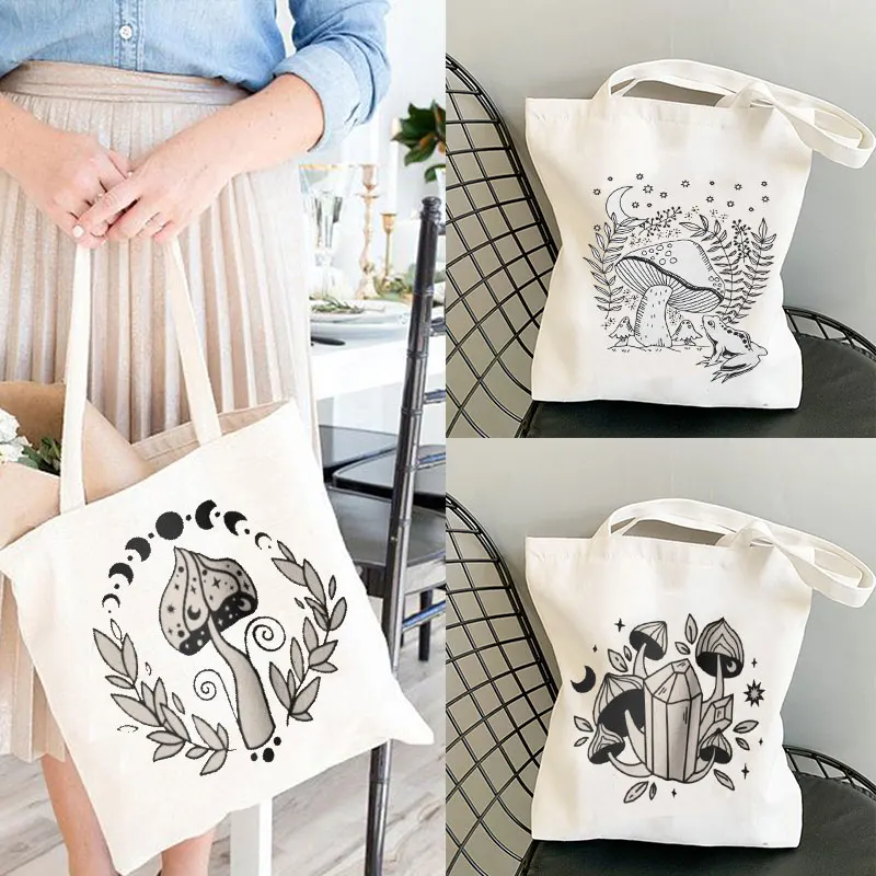 Aesthetic Tote Bag Organic Cotton Jute Tote Canvas Bag Dark Academia Tote Bag Cute Frog Mushroom Tote Bag Frog Bag Teacher Totes